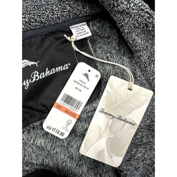 Tommy Bahama Men's Big & Tall 3XB Coal Cascade Cozy Plush Full Zip Vest Pockets - Picture 7 of 7